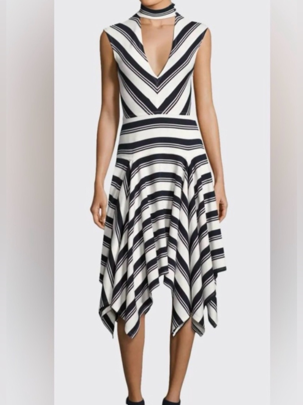 Derek Lam 10 Crosby Sleeveless Mitered
Stripe Stretch Jersey asymmetrical flared